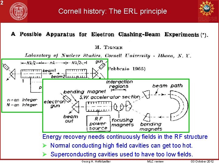 2 Cornell history: The ERL principle CLASSE Energy recovery needs continuously fields in the