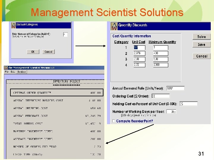 Management Scientist Solutions 31 Management Scientist Solutions 31