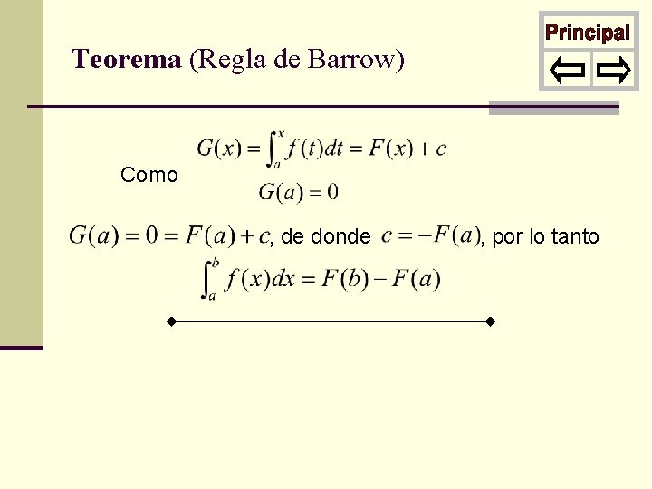 Teorema (Regla de Barrow) Como , de donde , por lo tanto 