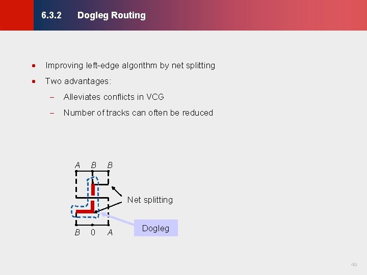 Dogleg Routing © KLMH 6. 3. 2 · Improving left-edge algorithm by net splitting Dogleg Routing © KLMH 6. 3. 2 · Improving left-edge algorithm by net splitting