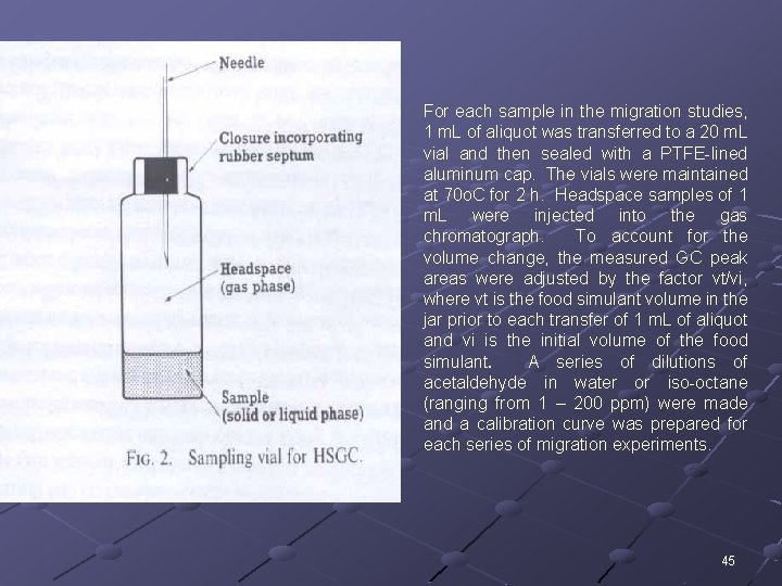 For each sample in the migration studies, 1 m. L of aliquot was transferred
