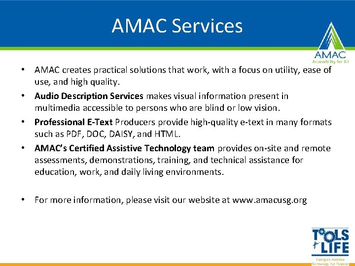 AMAC Services • AMAC creates practical solutions that work, with a focus on utility,