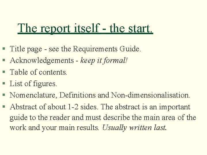 The report itself - the start. § § § Title page - see the