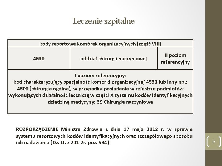Leczenie szpitalne kody resortowe komórek organizacyjnych (część VIII) 4530 oddział chirurgii naczyniowej II poziom
