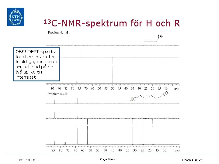 13 C-NMR-spektrum för H och R OBS! DEPT-spektra för alkyner är ofta felaktiga, men