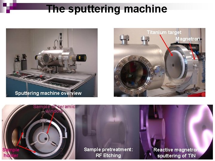 The sputtering machine Titanium target Magnetron Sputtering machine overview Sample of ceramic window Sample