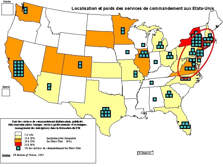 Alaska Localisation et poids des services de commandement aux Etats-Unis Hawaï Part des services
