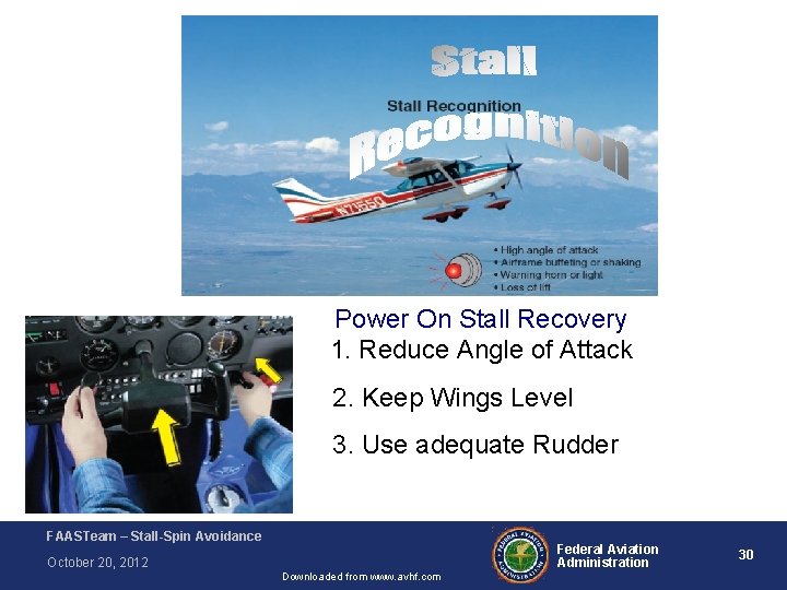 Power On Stall Recovery 1. Reduce Angle of Attack 2. Keep Wings Level 3.
