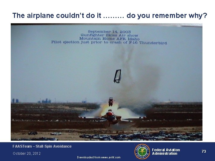 The airplane couldn’t do it ……… do you remember why? FAASTeam – Stall-Spin Avoidance