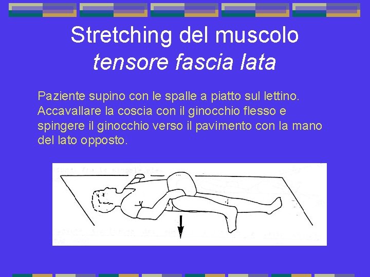 Stretching del muscolo tensore fascia lata Paziente supino con le spalle a piatto sul