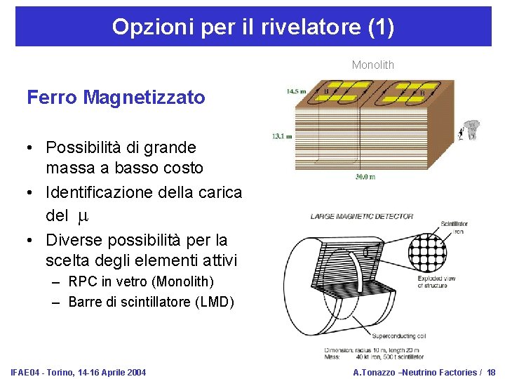 Opzioni per il rivelatore (1) Monolith Ferro Magnetizzato • Possibilità di grande massa a