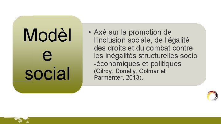 Modèl e social • Axé sur la promotion de l'inclusion sociale, de l'égalité des