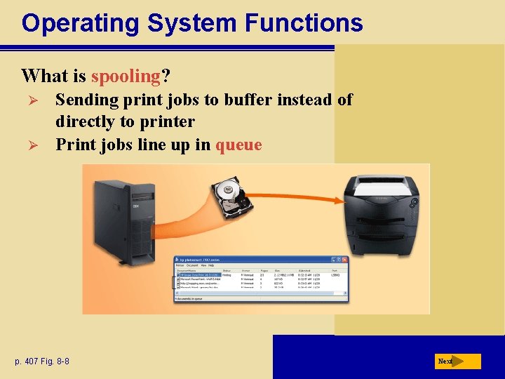 Operating System Functions What is spooling? Ø Ø Sending print jobs to buffer instead