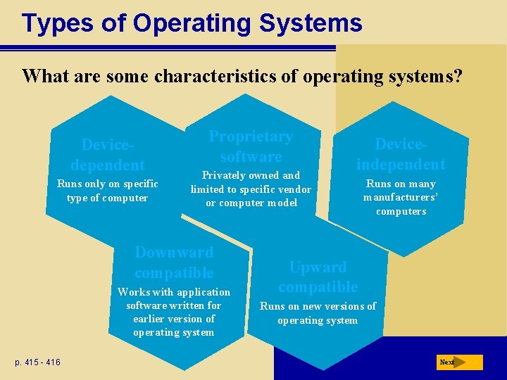 Types of Operating Systems What are some characteristics of operating systems? Devicedependent Runs only