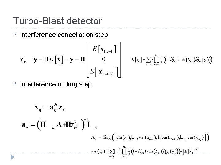 Turbo-Blast detector Interference cancellation step Interference nulling step 