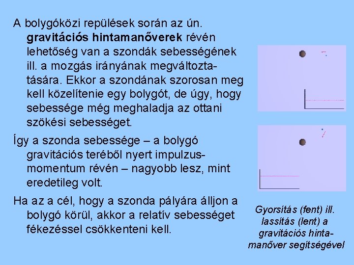 A bolygóközi repülések során az ún. gravitációs hintamanőverek révén lehetőség van a szondák sebességének