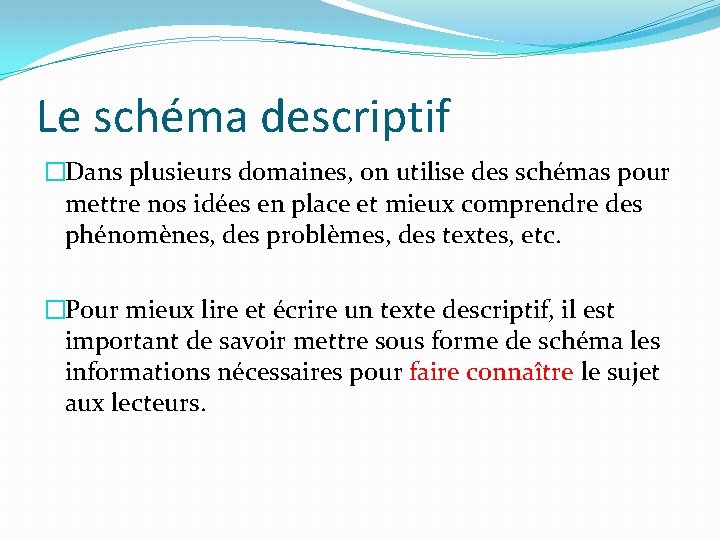 Le schéma descriptif �Dans plusieurs domaines, on utilise des schémas pour mettre nos idées