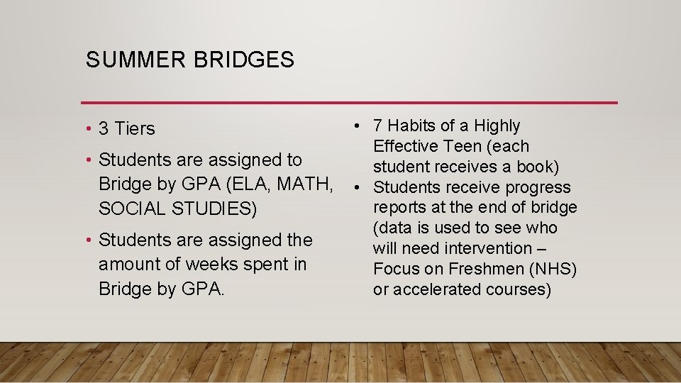 SUMMER BRIDGES • 7 Habits of a Highly Effective Teen (each • Students are