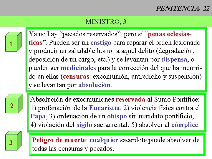 PENITENCIA, 22 MINISTRO, 3 1 2 3 Ya no hay “pecados reservados”, pero sí