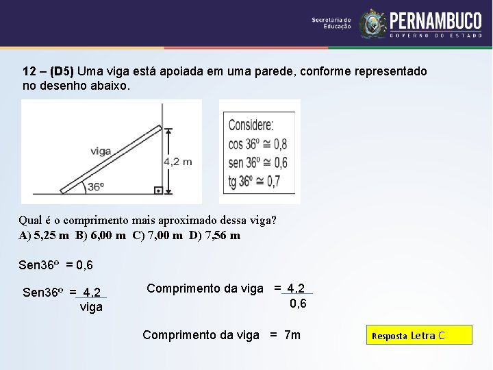 12 – (D 5) Uma viga está apoiada em uma parede, conforme representado no