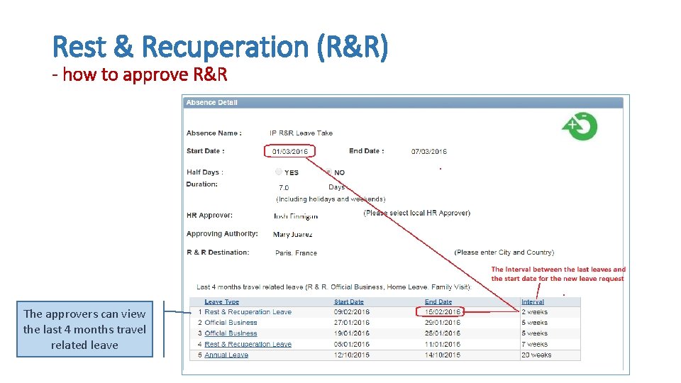 Rest & Recuperation (R&R) - how to approve R&R The approvers can view the