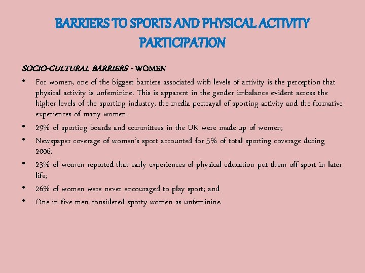 Barriers To Sports And Physical Activity Participation And