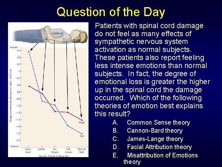 Question of the Day Patients with spinal cord damage do not feel as many Question of the Day Patients with spinal cord damage do not feel as many