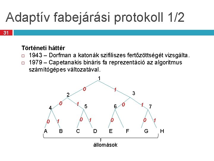 Adaptív fabejárási protokoll 1/2 31 Történeti háttér 1943 – Dorfman a katonák szifiliszes fertőzöttségét