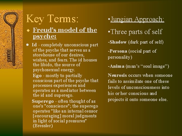 Key Terms: • Jungian Approach: ¨ Freud's model of the • Three parts of