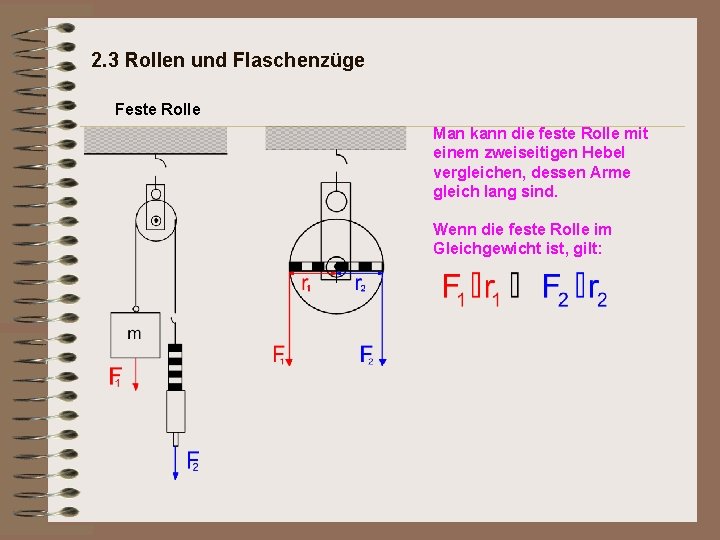 2. 3 Rollen und Flaschenzüge Feste Rolle Man kann die feste Rolle mit einem 2. 3 Rollen und Flaschenzüge Feste Rolle Man kann die feste Rolle mit einem