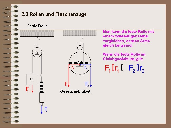 2. 3 Rollen und Flaschenzüge Feste Rolle Man kann die feste Rolle mit einem 2. 3 Rollen und Flaschenzüge Feste Rolle Man kann die feste Rolle mit einem