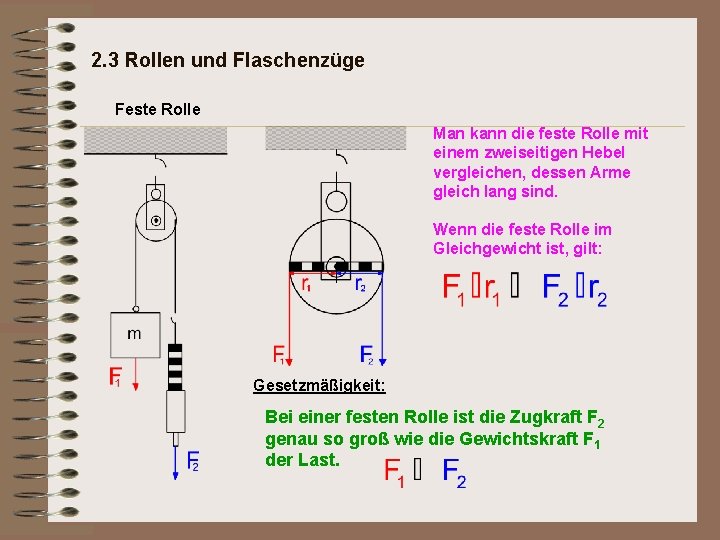 2. 3 Rollen und Flaschenzüge Feste Rolle Man kann die feste Rolle mit einem 2. 3 Rollen und Flaschenzüge Feste Rolle Man kann die feste Rolle mit einem