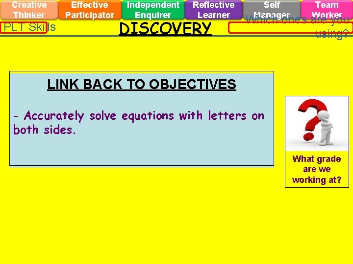 Creative Thinker Effective Participator PLT Skills Independent Enquirer Reflective Learner DISCOVERY Self Manager Team