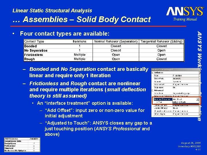 Linear Static Structural Analysis … Assemblies – Solid Body Contact – Bonded and No