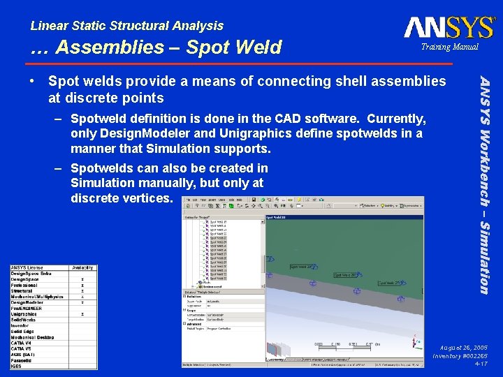 Linear Static Structural Analysis … Assemblies – Spot Weld Training Manual – Spotweld definition