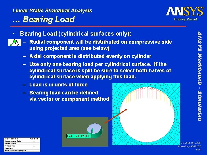 Linear Static Structural Analysis … Bearing Load – Radial component will be distributed on