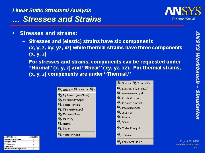Linear Static Structural Analysis … Stresses and Strains Training Manual – Stresses and (elastic)