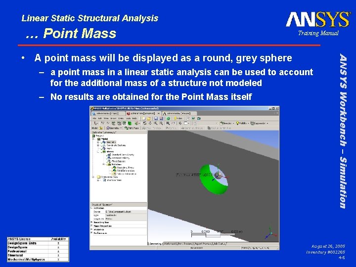 Linear Static Structural Analysis … Point Mass Training Manual – a point mass in