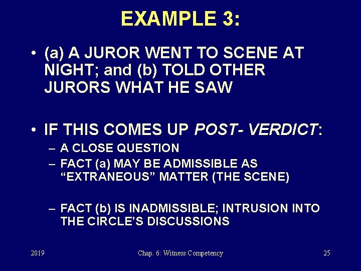 EXAMPLE 3: • (a) A JUROR WENT TO SCENE AT NIGHT; and (b) TOLD