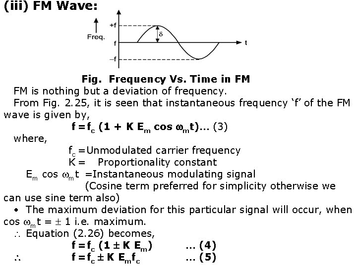 (iii) FM Wave: Fig. Frequency Vs. Time in FM FM is nothing but a