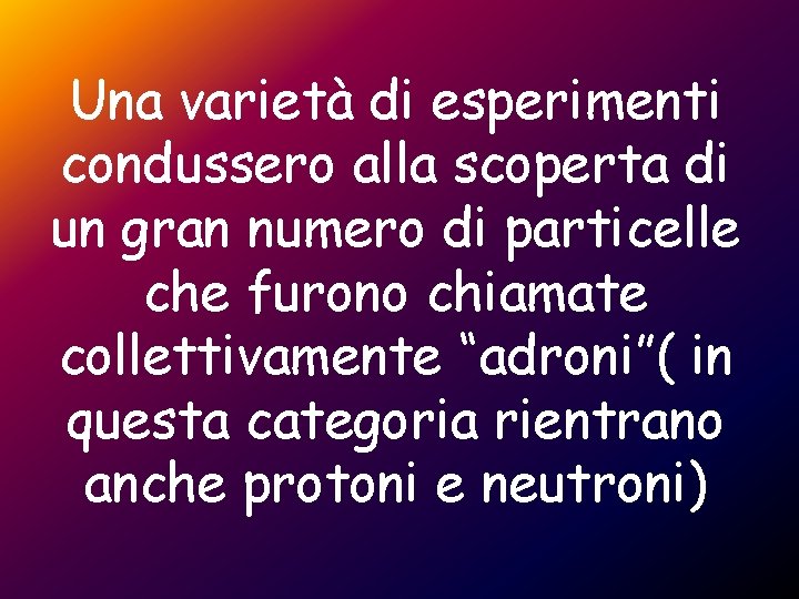 Una varietà di esperimenti condussero alla scoperta di un gran numero di particelle che