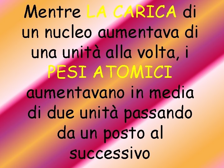 Mentre LA CARICA di un nucleo aumentava di una unità alla volta, i PESI