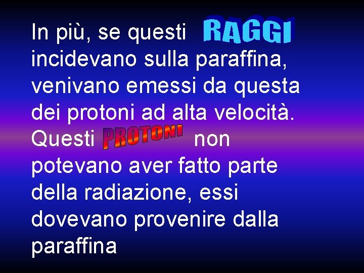 In più, se questi incidevano sulla paraffina, venivano emessi da questa dei protoni ad