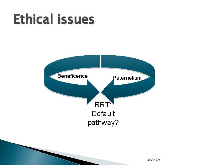 Ethical issues Beneficence Paternelism RRT: Default pathway? ©AAHCM 