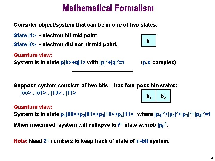 Mathematical Formalism Consider object/system that can be in one of two states. State |1>