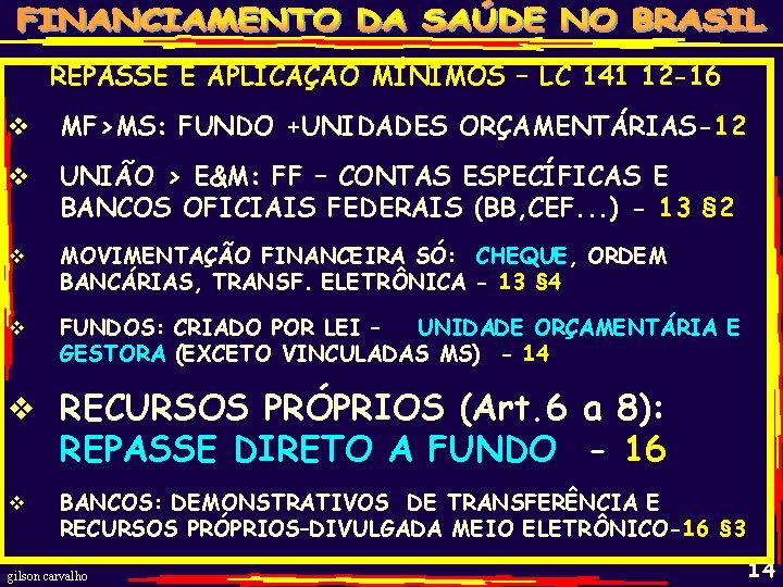 REPASSE E APLICAÇÃO MÍNIMOS – LC 141 12 -16 v MF>MS: FUNDO +UNIDADES ORÇAMENTÁRIAS-12