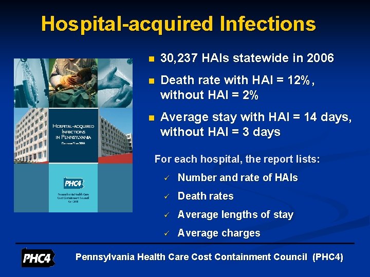 Hospital-acquired Infections n 30, 237 HAIs statewide in 2006 n Death rate with HAI