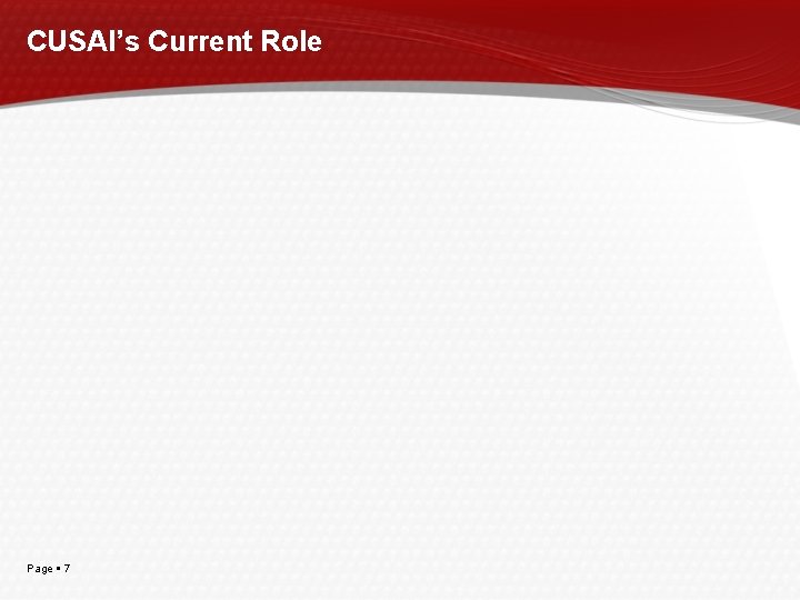 CUSAI’s Current Role Page 7 CUSAI’s Current Role Page 7
