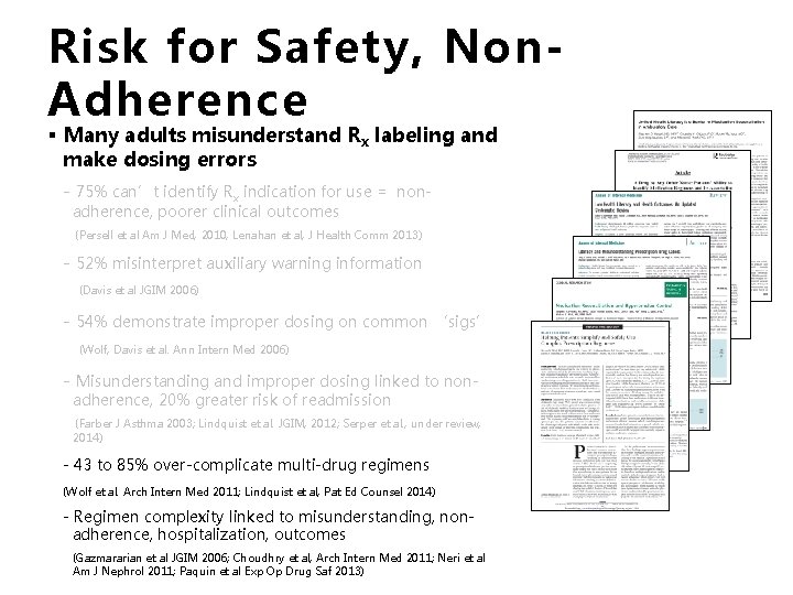 Risk for Safety, Non. Adherence § Many adults misunderstand Rx labeling and make dosing