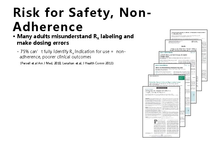 Risk for Safety, Non. Adherence § Many adults misunderstand Rx labeling and make dosing